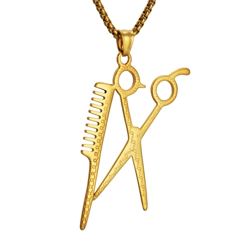Hiphop Stainless Steel Scissors Comb Pendant Necklace For Men Women Unique Hairdresser Stylist Theme Streetwear Jewelry Gift