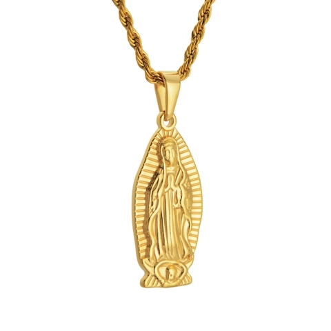 Edelstahl Gold Jungfrau Maria Anhänger Halskette Religiöse Guadalupe Medaillon Hip Hop Schmuck Für Damen Herren