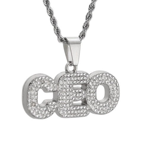 Hip Hop CEO Buchstaben Anhänger Halskette Legierung Strass Eingelegt Seilkette Silber Bling Schmuck Für Herren Damen Nightclub