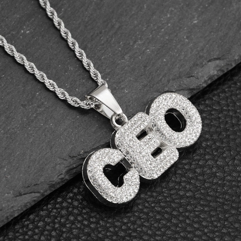 Hip Hop CEO Buchstaben Anhänger Halskette Legierung Strass Eingelegt Seilkette Silber Bling Schmuck Für Herren Damen Nightclub