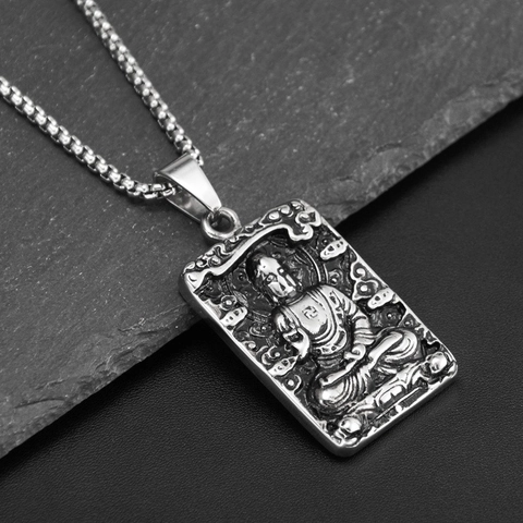 Vintage Edelstahl Buddha Relief Anhänger Halskette Hip Hop Rechteck Religiöse Medaillon Schmuck Für Herren Damen