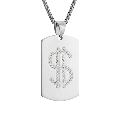 Hip Hop Roestvrij Staal Dollarteken Dog Tag Hanger Halsketting Strass Ingelegd Goud Zilver Street Fashion Sieraden Voor Mannen Vrouwen