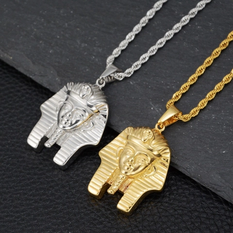 Hip Hop Egyptian Pharaoh Mask Pendant Necklace For Men Women Stainless Steel Rope Chain Embossed Retro Jewelry Accessories