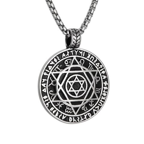 Vintage Stainless Steel Hexagram Pendant Necklace Seal Of Solomon Zodiac Rune Mystical Gothic Jewelry For Men Women