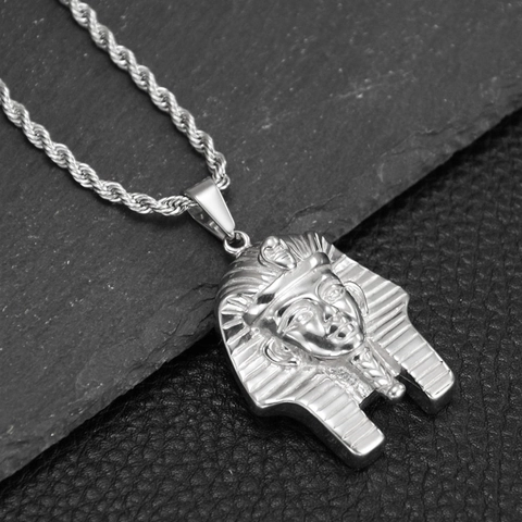 Hip Hop Egyptian Pharaoh Mask Pendant Necklace For Men Women Stainless Steel Rope Chain Embossed Retro Jewelry Accessories