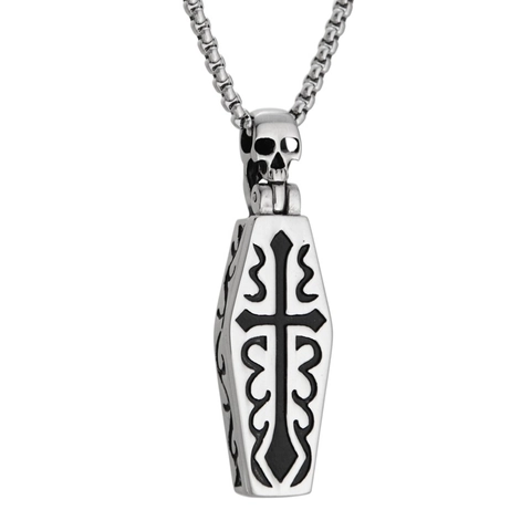 Gothic Edelstahl Sarg Anhänger Halskette Für Herren Damen Hip Hop Skelett Kreuz Klapp Medaillon Punk Rock Schmuck Geschenk