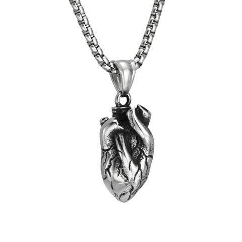 Anatomical Heart Pendant Necklace Titanium Steel Realistic 3D Heart Jewelry For Men Women Hip Hop Punk Gothic Style Silver Pendant