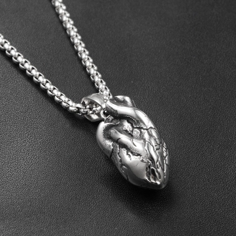 Anatomical Heart Pendant Necklace Titanium Steel Realistic 3D Heart Jewelry For Men Women Hip Hop Punk Gothic Style Silver Pendant