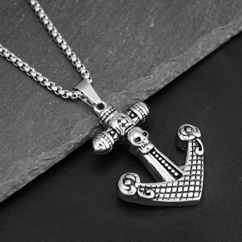 Vintage Punk Stainless Steel Skull Anchor Pendant Necklace For Men Women Hip Hop Gothic Jewelry Retro Silver Anchor Necklace