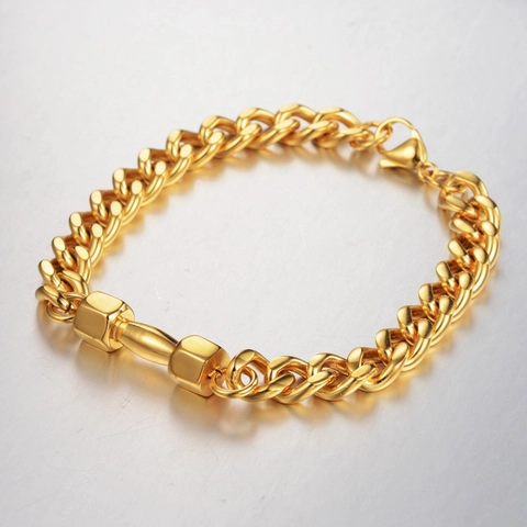 Stainless Steel Dumbbell Bracelet For Men Women Hip Hop Rock Cuban Link Chain Fitness Jewelry Gym Style Hand Accessory