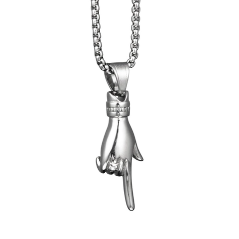 Hip Hop Edelstahl Finger Hand Geste Anhänger Halskette Strass Eingelegt Punk Street Fashion Schmuck Für Herren Damen