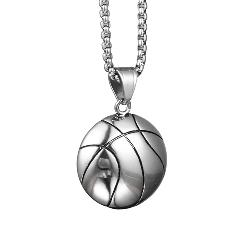 Collana con Ciondolo a Forma di Mezza Pallacanestro in Acciaio al Titanio Hip Hop per Uomo Donna Sportiva Argento Collana Catena Veneziana Gioielli