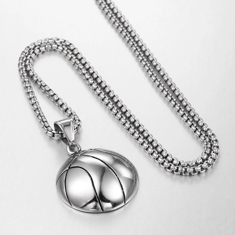 Collana con Ciondolo a Forma di Mezza Pallacanestro in Acciaio al Titanio Hip Hop per Uomo Donna Sportiva Argento Collana Catena Veneziana Gioielli