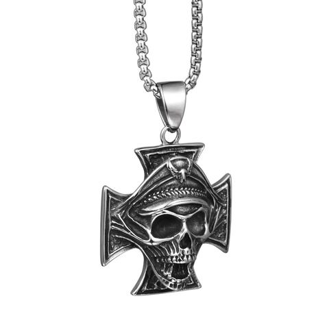 Collar con Colgante de Cruz y Calavera Gótica Vintage Acero de Titanio Retro Punk Hip Hop Biker Joyería para Hombre Mujer
