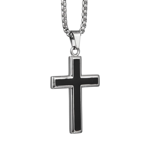 Collana con Ciondolo a Croce in Acciaio al Titanio Hip Hop Stile Punk Minimalista Gioielli Unisex Tonalità Argento Intarsio Nero Catena Veneziana Accessori per Feste