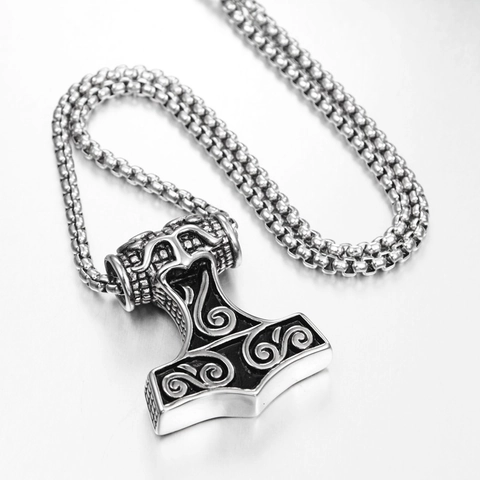 Noorse Viking Hamer van Thor Mjölnir Hanger Ketting Roestvrij Staal Verouderde Box Ketting Hip Hop Sieraden Voor Mannen Vrouwen