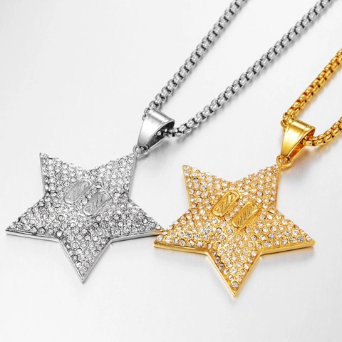 Collana con Pendente a Stella Hip Hop in Acciaio al Titanio con Strass Pendente a Stella a Cinque Punte Gioielli per Uomo Donna