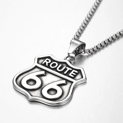 Vintage Route 66 Schild Hanger Ketting Titanium Staal Retro Hip Hop Street Style Sieraden Voor Heren Dames Zilveren Ketting