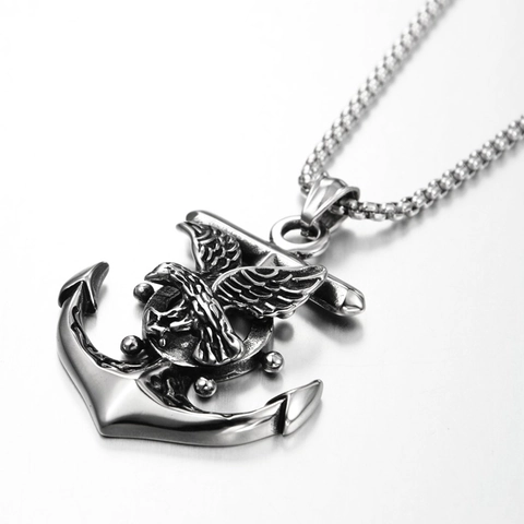 Vintage Hip Hop Titanium Steel Eagle Anchor Pendant Necklace Retro Punk Distressed Stainless Steel Metal Jewelry For Men