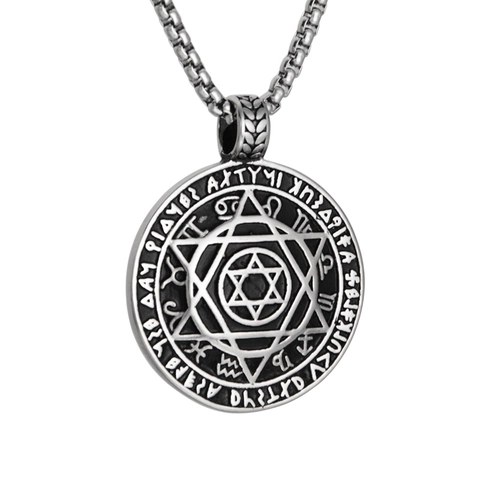 Collar Con Colgante De Hexagrama De Acero Inoxidable Vintage Sello De Salomón Signos Del Zodiaco Runas Joyería Gótica Para Hombre Mujer
