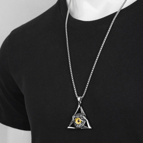 Collar con Colgante de Triángulo Ojo de la Providencia de Acero Inoxidable Gótico para Hombre Joyería Vintage Hip Hop