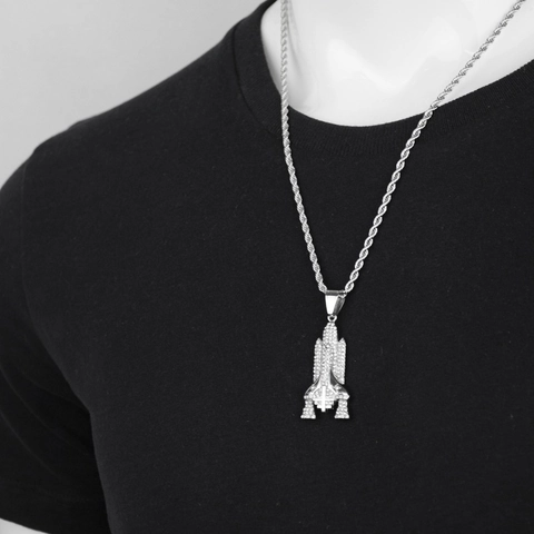 Hip Hop Space Shuttle Rocket Pendant Necklace For Men Women Stainless Steel Iced Out Rhinestone Personalized Jewelry Gift
