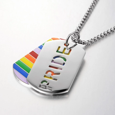 Collana Pride in Acciaio al Titanio Ciondolo Arcobaleno Lettere PRIDE Traforate Dog Tag Gioielli Hip Hop Unisex LGBTQ