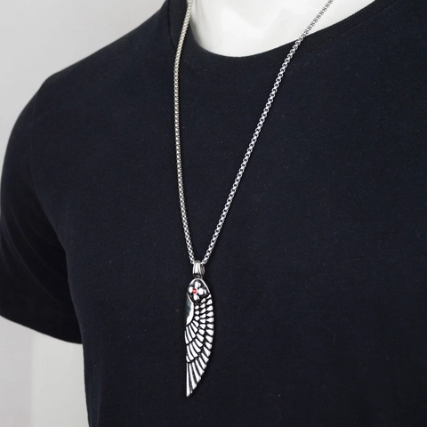 Collana con Pendente ad Ala di Piuma Vintage Hip Hop in Acciaio Inossidabile con Fiore di Zirconia Rossa Gioielli Punk per Uomo Donna