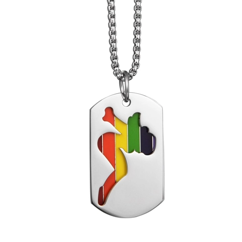 Stainless Steel Double Dog Tag Necklace Pride Rainbow Enamel Silhouette Pendant Hip Hop Jewelry For Men Women LGBTQ Gift