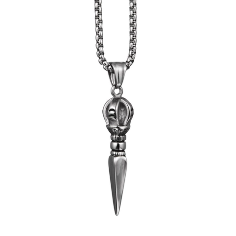Stainless Steel Vajra Pestle Pendant Necklace Gothic Punk Hip Hop Jewelry For Men Women Box Chain Religious Dharma Tool