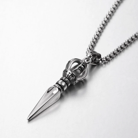 Stainless Steel Vajra Pestle Pendant Necklace Gothic Punk Hip Hop Jewelry For Men Women Box Chain Religious Dharma Tool