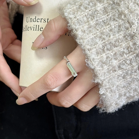Vintage Chinese Stijl Bamboeknoop Open Ring Groene Nefriet Jade Steen Zilver Verguld Koperen Sieraden Voor Dames