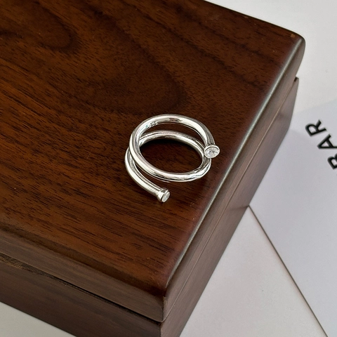 Minimalistischer Doppelschichtiger Offener Ring Für Damen Versilbertes Kupfer Strass Verstellbarer Fingerring Schmuck Geschenk