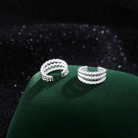 Minimaliste Argenté Cuivré Perlé Ear Cuff Triple Couche Rond Sans Piercing Créole Clip d'Oreille Pour Femme Bijoux