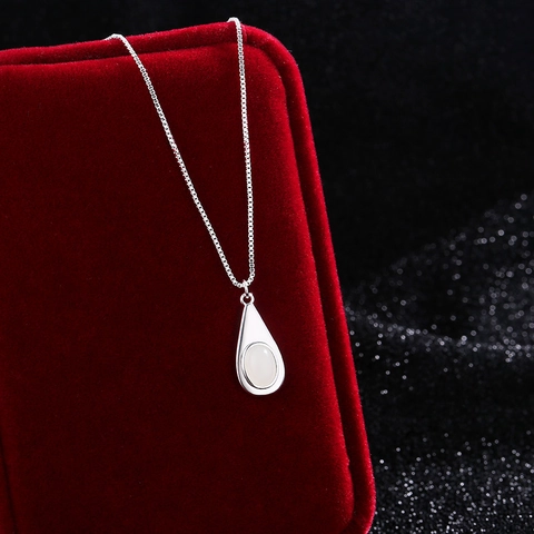 Collar con Colgante de Gota de Agua de Cobre Minimalista para Mujer Plateado Ágata Negra Calcedonia Blanca Joyería