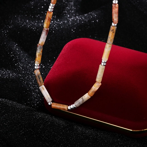 Nouveau Collier de Perles Cylindriques en Pierre Naturelle de Style Chinois Cuivre Argenté Bijoux Ethniques Pour Femmes
