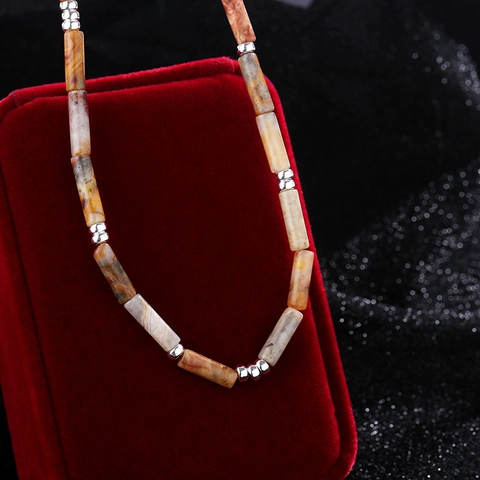 Nouveau Collier de Perles Cylindriques en Pierre Naturelle de Style Chinois Cuivre Argenté Bijoux Ethniques Pour Femmes