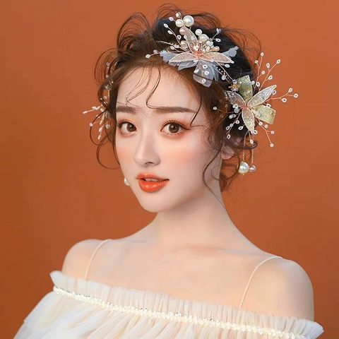 Accesorio para el Cabello de Novia Dorado Hecho a Mano Diadema Y Horquillas Con Flor de Strass Perla Artificial para Boda Fiesta Mujer Joyería