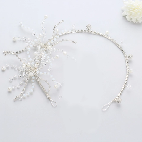 Copricapo da Sposa Argento con Cristalli Strass e Perle Artificiali per Matrimonio Festa Donna Gioielli