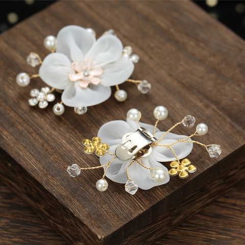 Clips para Zapatos Flor de Malla Blanca Desmontables Elegantes Diamante de Imitación Perla Artificial Accesorios para Novia