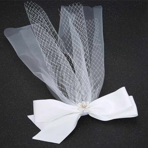 Fermaglio per Capelli Bianco Fatto a Mano Con Velo a Rete Elegante Copricapo da Sposa Decorazione Floreale Perle Artificiali
