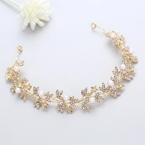 Accessori per Capelli da Sposa Matrimonio Oro Lega Perla Artificiale Strass Cerchietto Fiore Foglia Gioielli per Donna