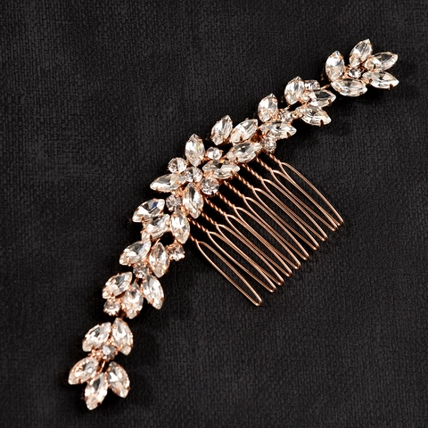 Peineta de Novia con Hojas de Diamantes de Imitación en Aleación Clásica Europea Elegante Tocado Floral para Boda Mujer Joyería