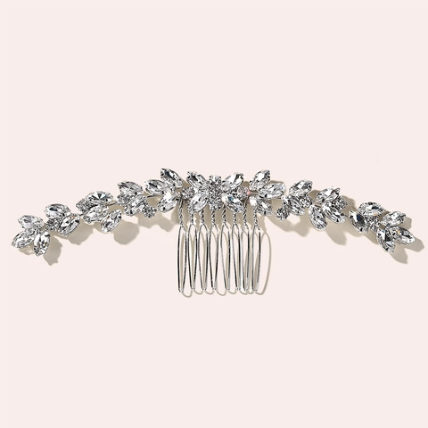 Peineta de Novia con Hojas de Diamantes de Imitación en Aleación Clásica Europea Elegante Tocado Floral para Boda Mujer Joyería