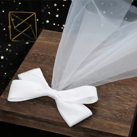 Elegant White Satin Bow Wedding Veil With Faux Artificial Pearl Decorative Bridal Hair Clip For Party Engagement Women Headwear