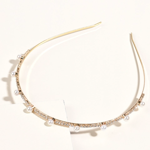 Gold Alloy Artificial Pearl Rhinestone Headband Elegant French Style Bridal Wedding Party Hair Accessory For Women Fashion Jewelry