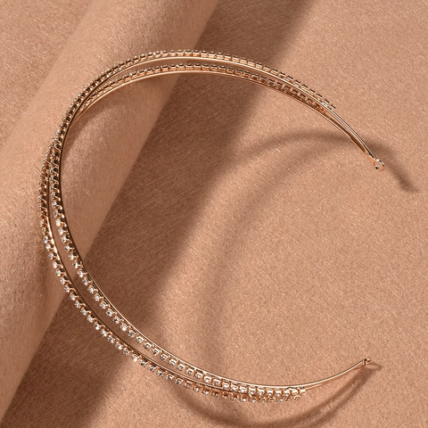 Diadema Elegante de Aleación Con Doble Fila de Strass Brillante Cristal Accesorios para el Cabello para Mujer Boda Novia Fiesta Diario