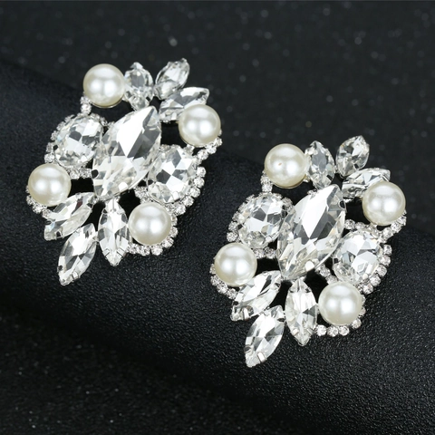 Clips de Chaussure en Alliage Strass Künstliche Perles d'Imitation pour Mariage Talons Hauts Bijoux Décoratifs Motif Fleur Vintage