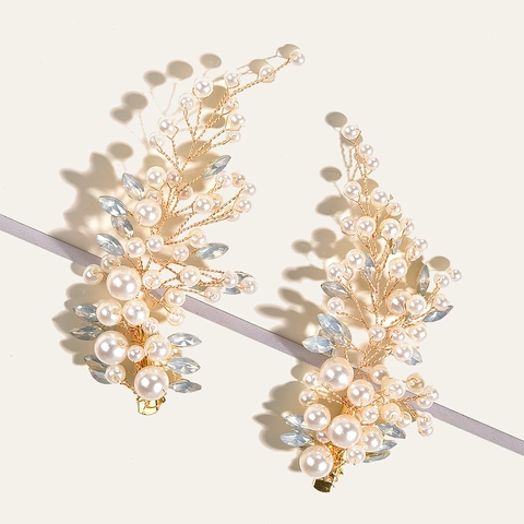 Pinzas para el Cabello de Novia Vintage en Forma de Ala con Strass Perlas Artificiales de Imitación y Cristales para Boda Fiesta Mujer