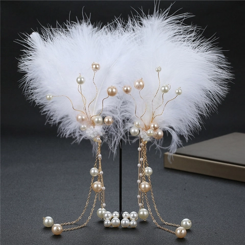 Eleganti Fermagli per Capelli con Piume e Nappe Nere Perla Artificial Sintetica Lega Dorata Stile Hanfu per Matrimonio Festa Donna